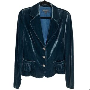 Banana Republic Silk Blend Teal Velvet Blazer w/Bling Rhinestone Buttons Size 14